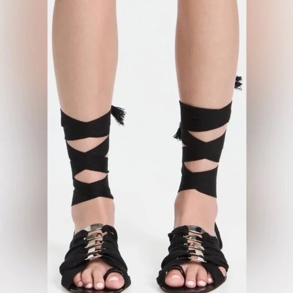 Tory Burch Black Ribbon Lace Up Flat Sandals Gladiator Style Size 6